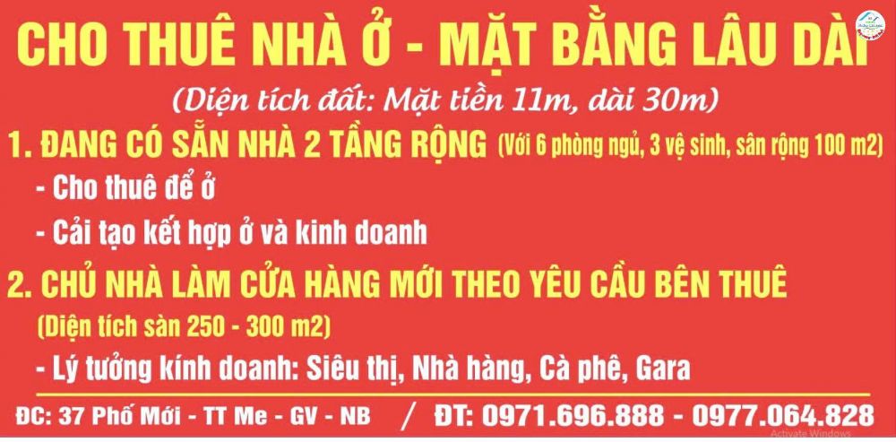 >> CHÍNH CHỦ CHO THUÊ NHÀ Ở MẶT TIỀN KINH DOANH TẠI TRUNG TÂM PHỐ MỚI, THỊ TRẤN ME, GIA VIỄN, NINH