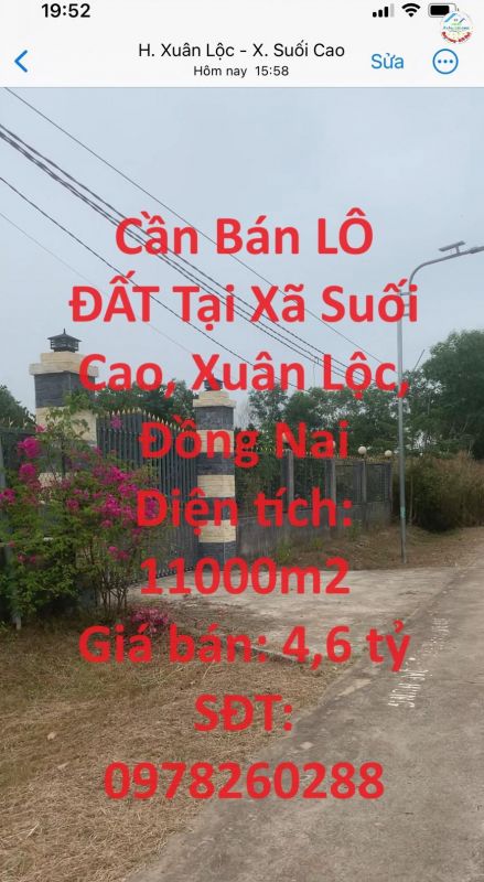 Cần Bán LÔ ĐẤT Tại Xã Suối Cao, Xuân Lộc, Đồng Nai