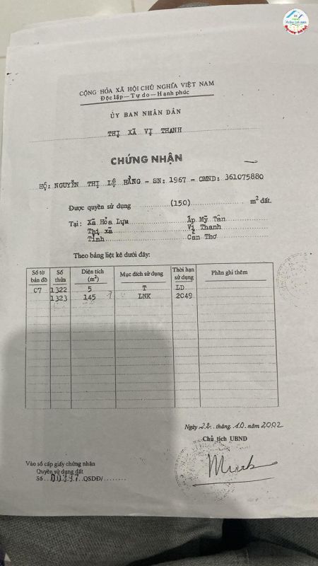 Cần Tiền Bán Gấp Đất SHR Tại Đường Trần Hưng Đạo, Khu Vực 4,P 5,Vị Thanh,Hậu Giang Giá:5