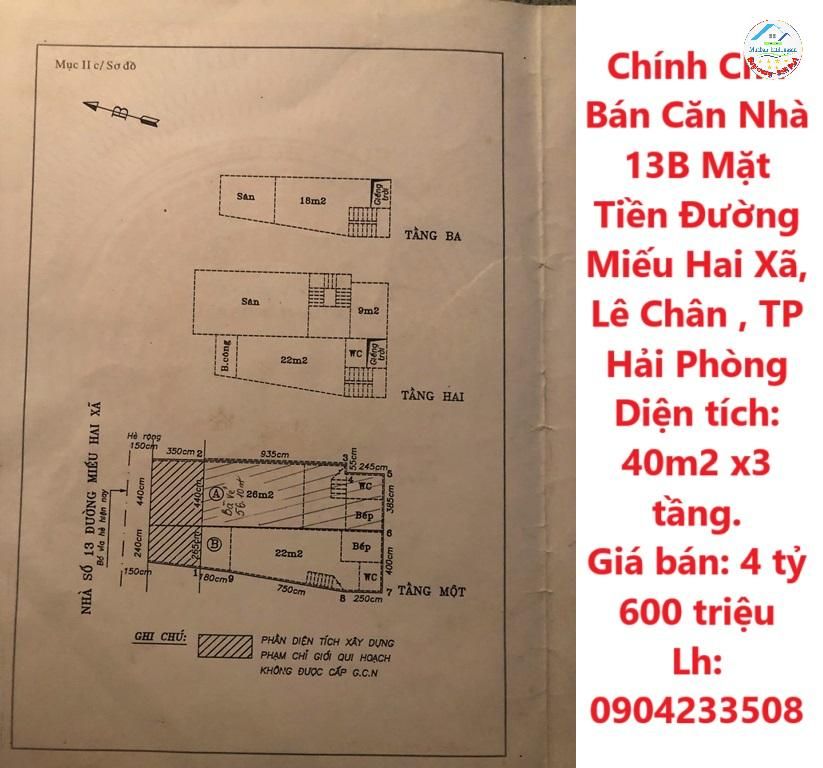 Chính Chủ Bán Căn Nhà 13B Mặt Tiền Đường Miếu Hai Xã, Lê Chân , TP Hải Phòng