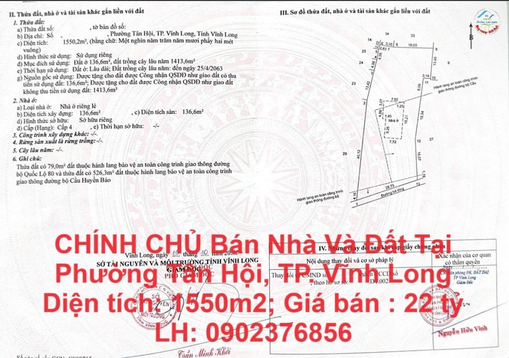 CHÍNH CHỦ Bán Nhà Và Đất Tại Phường Tân Hội, TP. Vĩnh Long