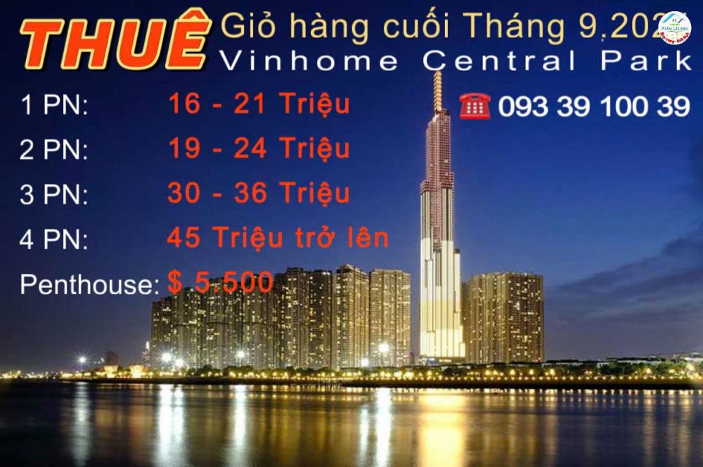 Cho thuê căn hộ Vinhome Central Park, 1PN - 4PN - Penthouse đầy đủ nội thất các tòa các tầng.LH: