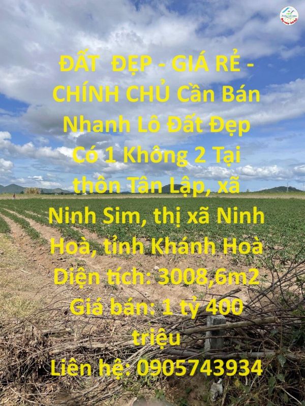 ĐẤT  ĐẸP - GIÁ RẺ - CHÍNH CHỦ Cần Bán Nhanh Lô Đất Đẹp Có 1 Không 2 Tại Ninh Sim, Ninh Hoà