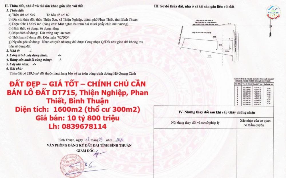 ĐẤT ĐẸP – GIÁ TỐT – CHÍNH CHỦ CẦN BÁN LÔ ĐẤT DT715, Thiện Nghiệp, Phan Thiết, Bình Thuận