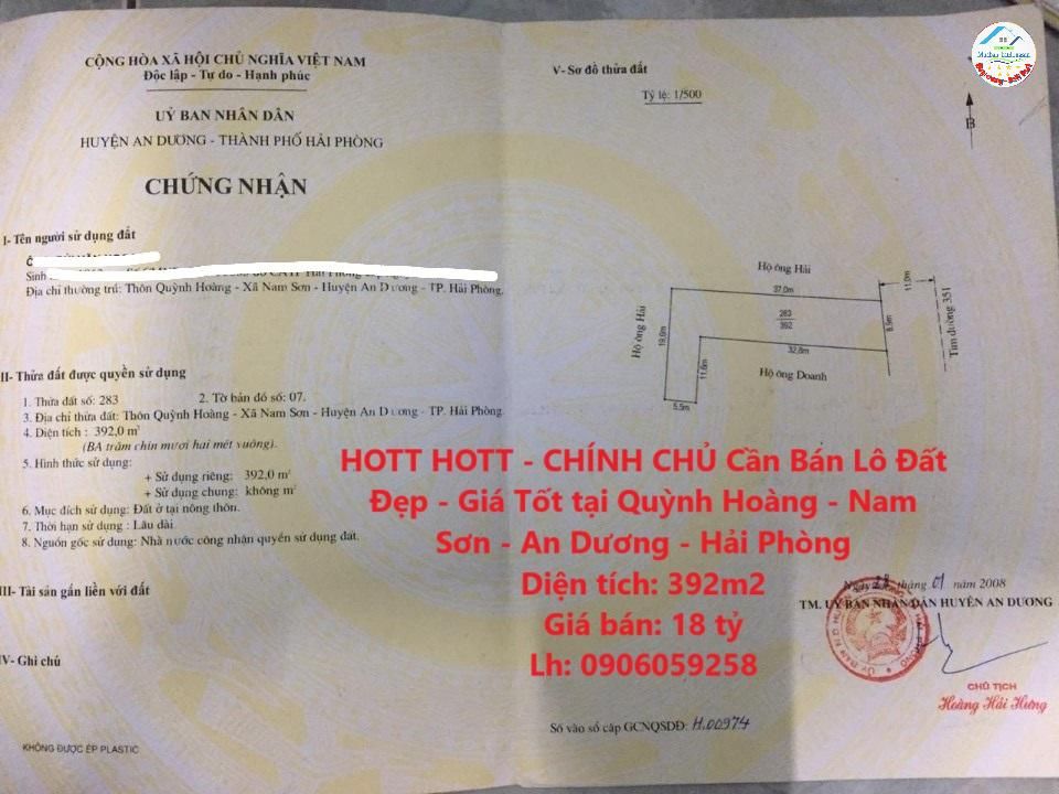 HOTT HOTT - CHÍNH CHỦ Cần Bán Lô Đất Đẹp - Giá Tốt tại Quỳnh Hoàng - Nam Sơn - An Dương - Hải Phòng