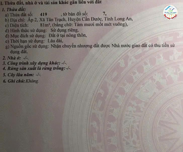 SỞ HỮU ĐẤT ĐẸP CHÍNH CHỦ - GIÁ Tốt - Vị Trí Đẹp Tại: Ấp 2 - Xã Tân Trạch - Huyện Cần Đước