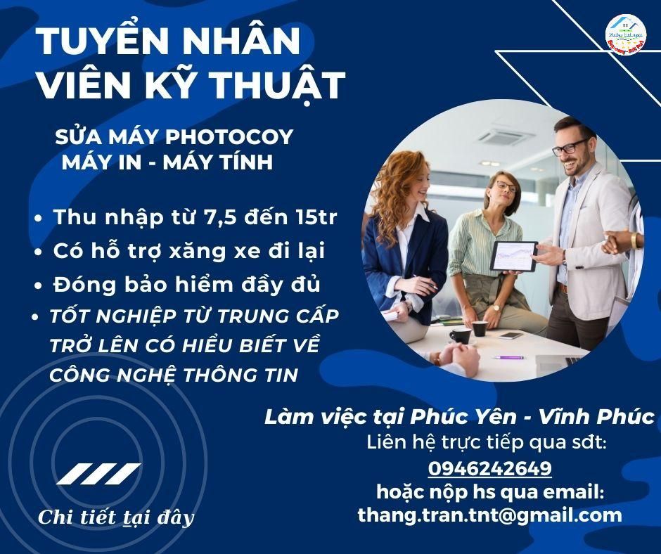 Tuyển Dụng Nhân Viễn Kỹ Thuật Sửa Máy Photocopy